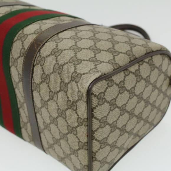 GUCCI Web Sherry Line GG Canvas Boston Bag PVC Leather Beige Green Auth rd4090 - Picture 9 of 16